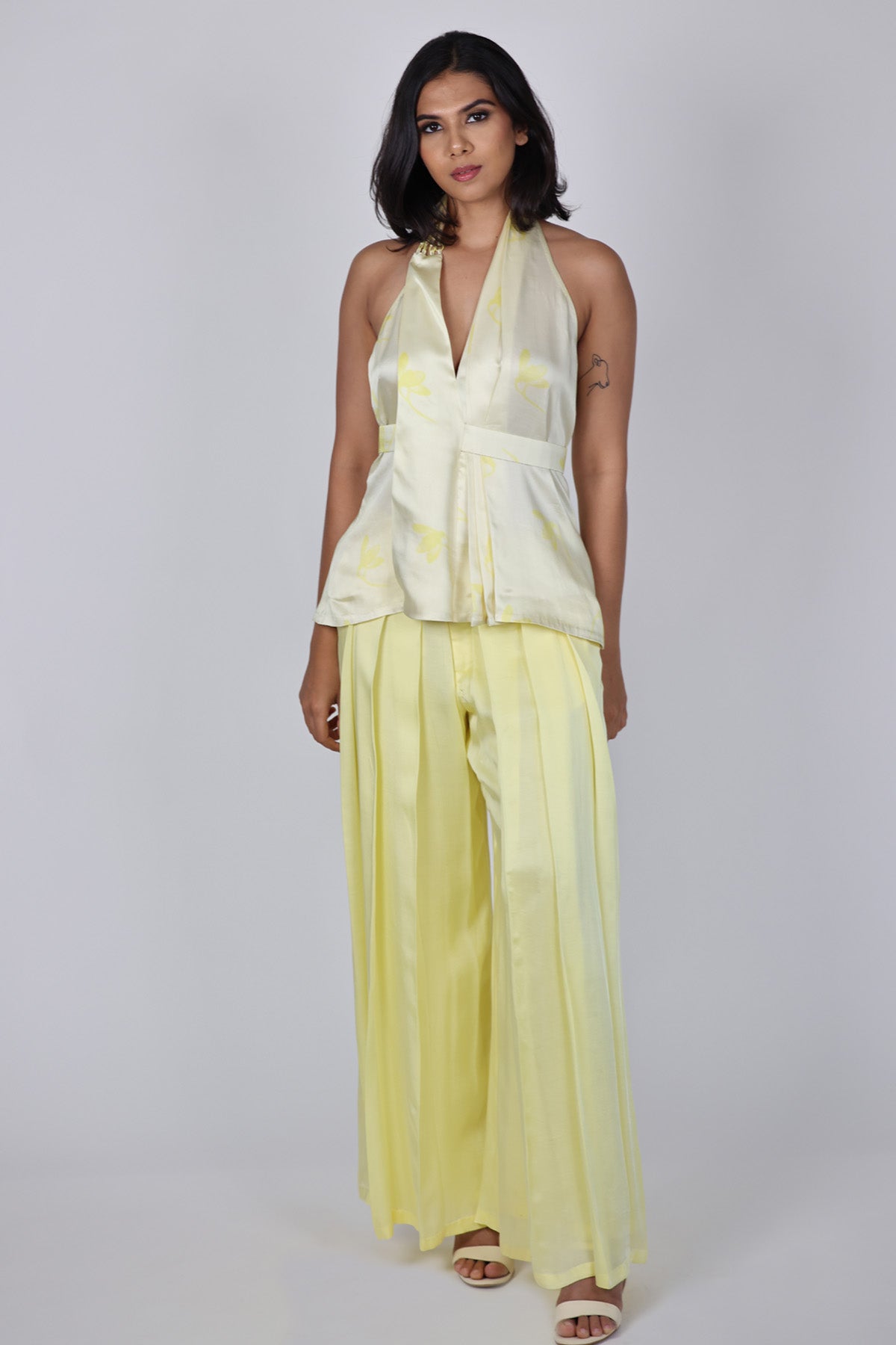 Buy Arya Giri Yellow Sleeveless Drape Top